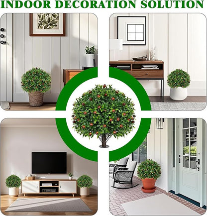 2 Pack Artificial Olive Topiary Tree, Artificial Shrub Bushes with Ground Spike, Fake Evergreen Tree for Porch, Artificial Plants for Outdoor Planters Indoor UV Resistant