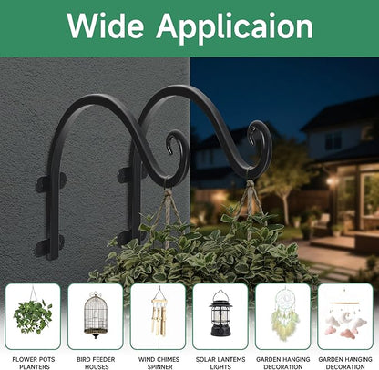 4 Pack 12Inch Plant Hanger, Sturdy Hanging Plant Bracket Hooks Outdoor, Bird Feeder Hanger for Bird Feeders, Planters, Lanterns, Wind Chimes Indoor Outdoor (Black)