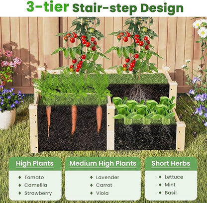 Giantex Raised Garden Bed, Wood Planter Box for Vegetables Flowers Fruit Herb, Easy Assembly, Garden Box Container for Backyard, Patio, Balcony (43" Lx35 Wx14.5 H)