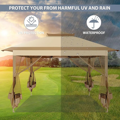 COBIZI 11x11 FT Pop up Gazebo Canopy Tent - Outdoor pop up gazebos on Clearance,carpas para Patio,Shelter - Screen Tents with Portable Carry Bag,Patio Gazebos for Camping,Garden,Deck,Backyard,Khaki