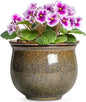 Self Watering Planters for Indoor Plants, 6 Inch Ceramic African Violet Pots with Absorbent Inner Pot, Ceramic Plant Pot, Round Flower Pots, Bathroom Decor, Housewarming Gifts, Yellowish Brown