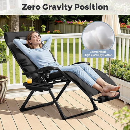 Homall Oversized Zero Gravity Chair, 32In Recliner Lounge Chair with Removable Soft Cushion and Cup Holder, Adjustable Anti Gravity Chair Folding Patio Chairs Padded for Indoor and Outdoor (Black)