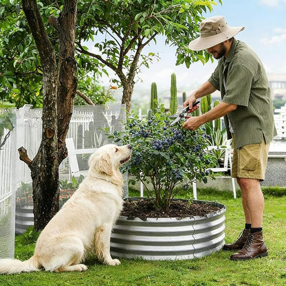 Round Galvanized Raised Garden Bed Kit, Round Galvanized Planter for Vegetables/Herbs/Flowers Heavy-Duty Steel Outdoor Water Trough (Silver, 4X4X1FT)