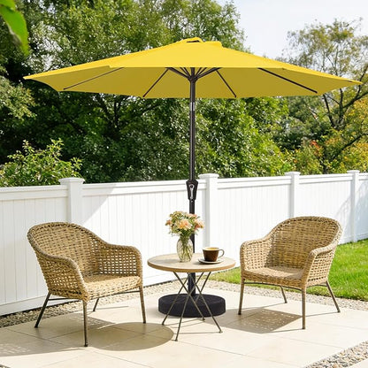 MEWAY 9ft Patio Umbrella Outdoor Table Umbrellas with Push Button Tilt and Crank, Market Umbrella 8 Sturdy Ribs for Deck, Garden, Pool and Backyard, Yellow