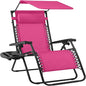 Best Choice Products 30” Wide Folding Zero Gravity Outdoor Recliner Patio Lounge Chair w/Adjustable Canopy Shade, Headrest, Side Accessory Tray - Hot Pink/Black