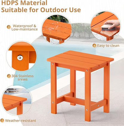 LUE BONA Outdoor Side Table Set of 2, HDPS Small Outdoor Table, Adirondack Side Table, Outside End Table for Patio, Porch, Deck, Pool, Weather Resistant/Easy Maintenance/Indoor or Outside Use, Orange