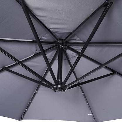 Flash Furniture Sedona Round Solar Cantilever Umbrella, Commercial Grade with Built in Cross Base, Crank and Tilt, 32 LED Lights, 6 Hour Run Time, 10 FT, Gray