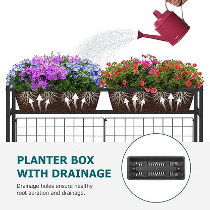 OYEAL Raised Garden Bed with Legs & Trellis, 32" Tall Vertical Garden Planter Boxes Outdoor Flower Bed for Gardening, Vegetables, Flowers, Herbs, Backyard, Grey