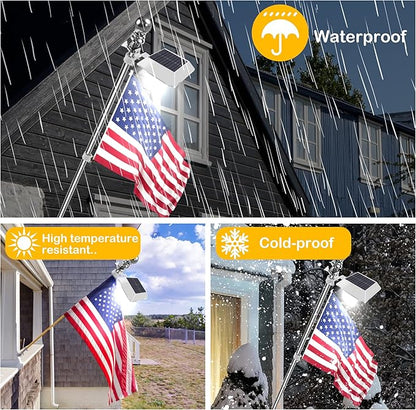Solar Flag Pole Light, Bright White 6000k Flagpole Light Upgrade Solar Powered for 5ft 6ft Flag Pole,Waterproof Outdoor Dusk to Dawn Led Solar Lights,Outside House Garden Yard American Flags Decor