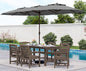 SERWALL 8-Piece Patio Dining Sets with 15FT Double Side Patio Umbrella, Outdoor HDPE Dining Furniture Set with Umbrella Hole Cut-Out Table and 6 Chairs, Coffee（Umbreall Base not Included）