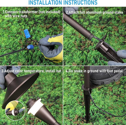 LEONLITE Update 5CCT Low Voltage Pathway Lights, 12-24V LED Landscape Path Light, 1800/2700/3000/4000/5000K, CRI90, IP65 Waterproof Landscape Lighting, Aluminum Housing, Oil Rubbed Bronze, Pack of 6