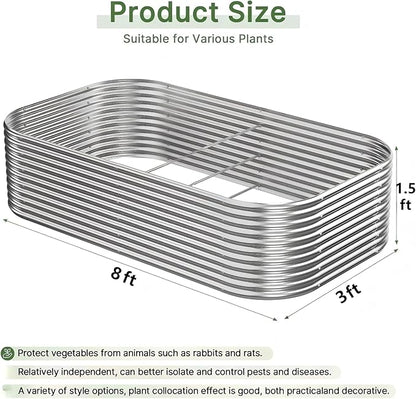 2 PCS Tall 8x3x1.5ft Galvanized Raised Garden Bed Outdoor, Metal Garden Bed for Vegetables, Above Ground Garden Box for Flower, Steel Raised Beds for Gardening