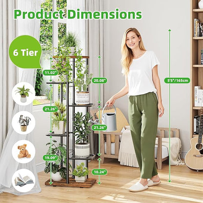 Simple Trending Plant Stand Indoor, Tall 6 Tier Metal Plant Shelf for Multiple Plants, Tiered Flower Pot Stands for Patio Garden Balcony Living Room Bedroom, Brown