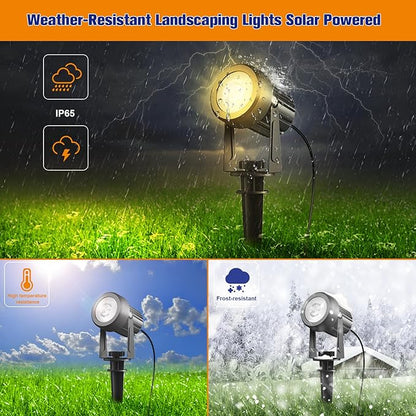 APONUO Solar Spot Lights Outdoor 6-in-1 Landscape Lighting Dusk to Dawn Solar Uplights IP65 Waterproof 9.8ft Cable Outdoor Spot Lights for Yard Pathway Garden Tree Decoration (Warm White)