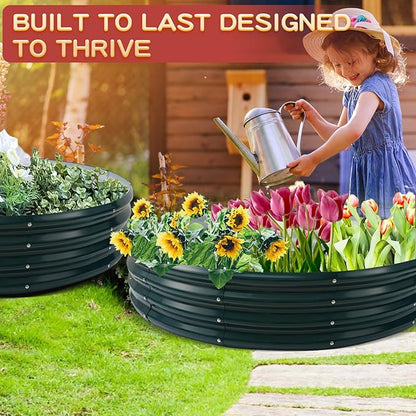 Durable Round Steel Raised Garden Bed Painted for Planting Vegetable/Herbs/Flowers/Trees at Backyard/Garden,or Baby Chicken,Christmas Tree Fence (Dark Green, 47 in Diameter x 12 in high)