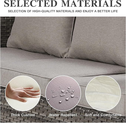 Belord 6 Piece Outdoor Furniture Patio Wicker Sofa Set, Oversize Outdoor Dining Chairs with Rattan Ottomans, Conversation Sets Patio Furniture Come with Removable Washable