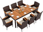 Flamaker 9 Piece Patio Dining Set Outdoor Acacia Wood Table and Chairs with Soft Cushions Wicker Patio Furniture for Deck, Backyard, Garden (Brown)