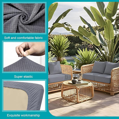 Patio Cushion Covers 14 Pack, Stretch Grey Jacquard Check, Fits 20-27 Inch Cushions