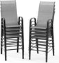 VINGLI Outdoor Bar Chairs Set of 8 – Stackable Outdoor Bar Stools with Sturdy Sling High Back and Armrests for Lawn, Courtyard, Garden, Bar, Silver Gray