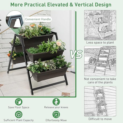 Giantex Set of 2 Vertical Raised Garden Bed, 5 Planter Boxes Container w/Drainage Holes, 31" H Freestanding Heavy-Duty Metal Frame, Indoor Outdoor Raised Bed for Vegetables Herbs Flowers to Grow
