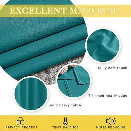 NICETOWN Blackout Peacock Teal Curtain for Sliding Door, Grommet Room Divider Curtain Wide Window Treatment Voice Reducing Thermal Drape for Bedroom/Living Room (1 Panel, W80 x L95)