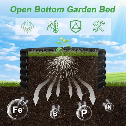 AHEONLAR 2 Pack 2x2x1.5ft Round Galvanized Raised Garden Bed Outdoor Metal Planter Box for Vegetables Steel Raised Beds for Gardening Black