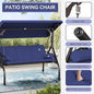 Porch Swing 3-Seat Wrought Iron Glider with Canopy, Blue