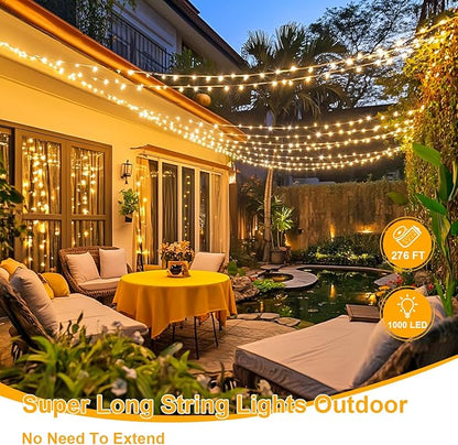 String Lights, 1000 Warm White LEDs, 272 Ft with Remote and 8 Modes