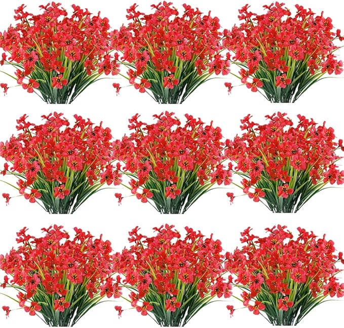 Rose Red Artificial Flower Bundles, 30 Pack UV Resistant Indoor Outdoor Plants