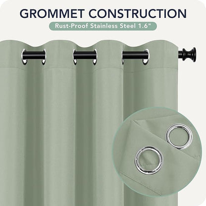 Outdoor Curtains for Patio Waterproof 6 Panels - Windproof, Privacy, Weatherproof Outside Drapes for Gazebo Pergola Porch, Grommet Top and Tab Bottom, 54x84 Inch, Sage Green