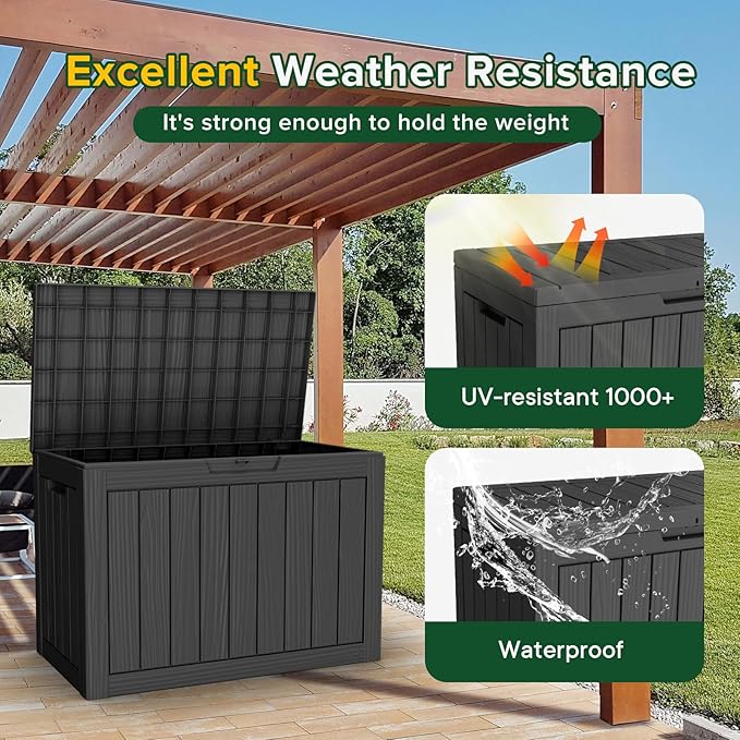 Outdoor Storage Box, 45 Gallon Resin Patio Deck Box with Lock, Black