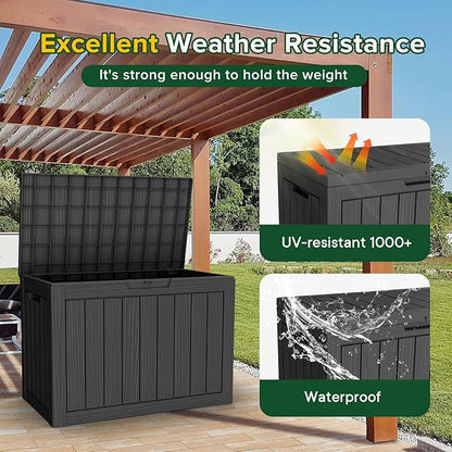 Outdoor Storage Box, 45 Gallon Resin Patio Deck Box with Lock, Black