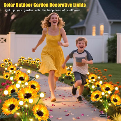 6 Pack Sunflower with Firefly Lights,Solar Lights Outdoor Garden Decor,Solar Flowers Lights Waterproof,Sunflowers Birthday Gifts for Mom Women,Decorative Stakes Fairy Lights for Yard Patio Lawn