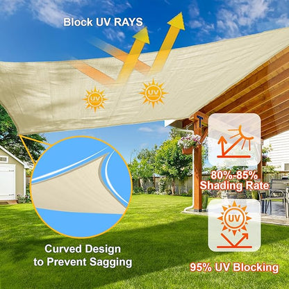 SUNLAX Sun Shade Sail 8' x 12' Butter Cream Rectangle Canopy Sail Shade Cover UV Block Permeable Sunshade Outdoor for Patio Backyard (We Make Custom Size)