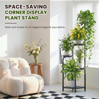 TOSKING 5 Tier Tall Plant Stand Indoor Outdoor, Heavy Duty Corner Shelf for Plants & Decor, Space Saving 3.9FT Metal Flower Pot Stand for Balcony, Garden, Living Room, Patio (Black, 47in)