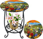 Outdoor Side Table Round Small Mosaic Patio Accent Indoor End Plant Coffee Tea Table for Yard Patio Porch Garden Living Room, Bedroom(Sunset Wildflowers Style,12 Inch)