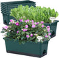 Window Box Planter 8 Pcs, 17 Inches Rectangle Flower Pots with Drainage Holes & Trays, Vegetable Planters for Windowsill Patio Garden Balcony Home Indoor Outdoor (Dark Green, 16 * 7 * 6 inch)