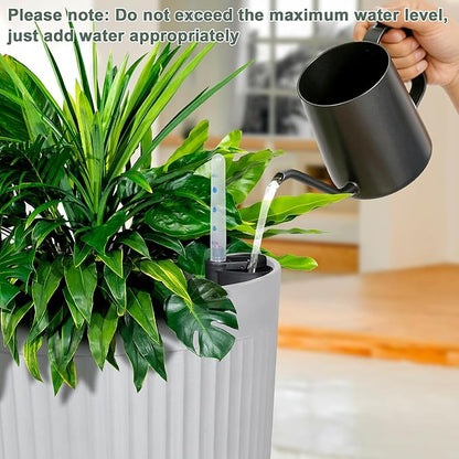 24” Tall Outdoor Planters Set of 2, Self Watering Flower Pots White Planters for Outdoor Plants, Modern Plastic Tall Planter for Front Porch, with Drainage Hole (Ribbed)
