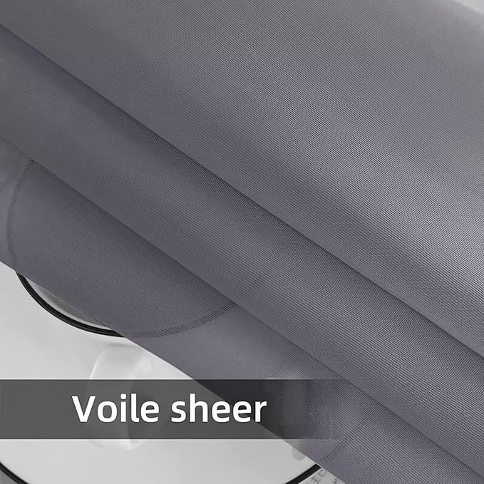 SpaceDresser Waterproof Outdoor Sheer Curtains for Patio - 2 Panels Rod Pocket Indoor Voile Sheer Curtain for Living Room,52W x 96L inch, Grey