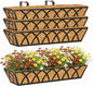 24 Inch Window Deck with Coco Liner, 24" Window Boxes Horse Trough with Coconut Coir Liner, Fence Metal Hanging Flower Planter Window Basket Deck Railing Planter Boxes for Outdoor Garden Lawn, 4pcs