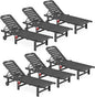 SERWALL Outdoor Chaise Lounge Set of 6, HDPE Pool Lounge Chair with 5-Position Adjustable Backrest, Patio Lounger with Rolling Wheels & Cup Holder for Pool, Grey