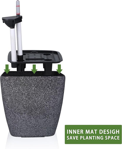 Dexceder 18x17 Self Watering Planter with Wheels Indoor Outdoor, Inner Mat Design, Thickened Large Floor Standing Flower Plant Pot with Water Level Indicator (Stone Matte)