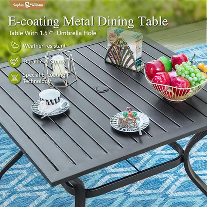 Sophia & William Outdoor Patio Dining Set 5 Pieces, 4 x Textilene Swivel Patio Chairs with Padded and 37" Square Metal Dining Table, Outdoor Table and Chair Set for Lawn Garden (Blue)
