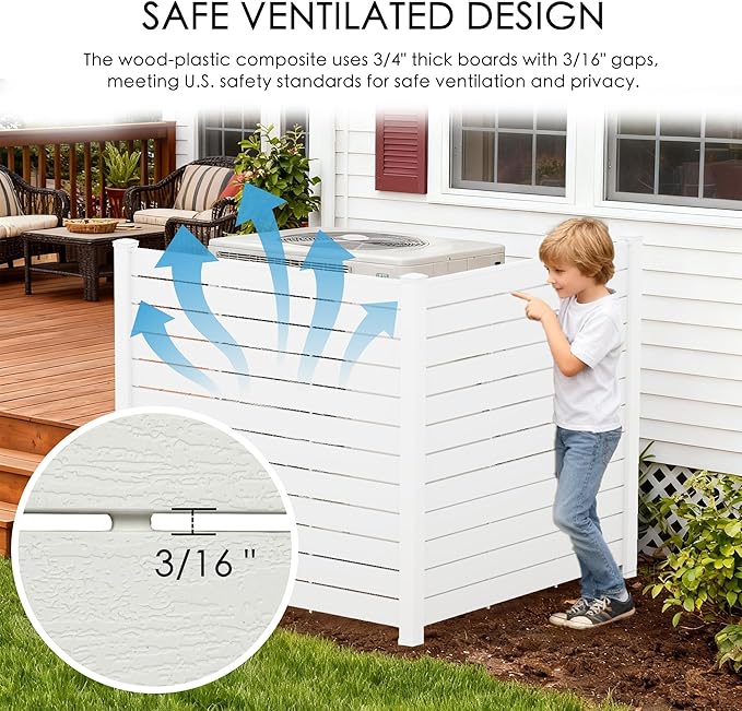 Kozyard 50" W x 48" H Outdoor Privacy Screens Aluminum Post, Air Conditioner Fence Panels, Pool Equipment Enclosure, Trash Can Screens Fence Kit for Outside Backyard Patio (White/2 Panels)
