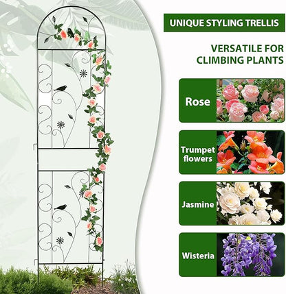 Metal Garden Trellis for Climbing Plants, 86.5" x 19.7" Metal Plant Trellis Outdoor, Black Iron Garden Trellis, Clematis Rrellis Outdoor, Arched Decoration Suitable for courtyards, lawns, Gard