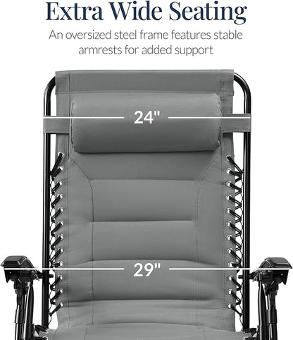 Best Choice Products Oversized Padded Zero Gravity Chair, Folding Outdoor Patio Recliner, XL Anti Gravity Lounger for Backyard w/Headrest, Cup Holder, Side Tray, Polyester Mesh - Ice Gray