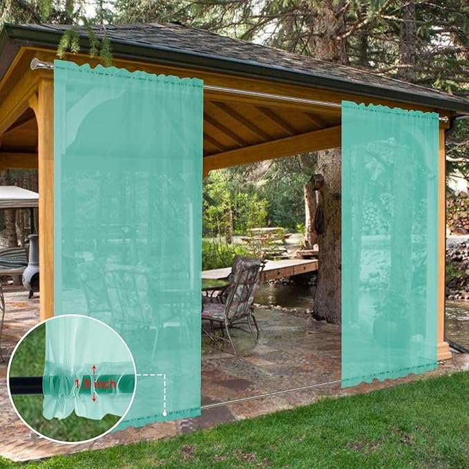 SpaceDresser Waterproof Outdoor Sheer Curtains for Patio - 4 Panels Rod Pocket Indoor Voile Sheer Curtain for Living Room,52W x 96L inch, Turquoise