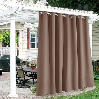 RYB HOME Extra Wide Outdoor Curtains for Patio Waterproof Heavy Duty Thermal Insulated in Summer Full Coverage Privacy for Porch, Cabana & Pergola, W100 x L95, Mocha, 1 Panel