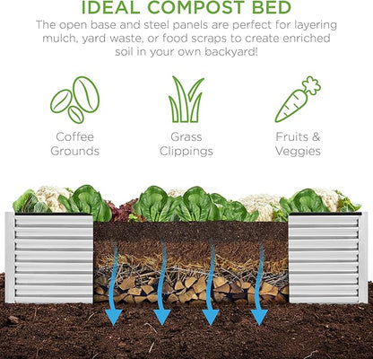 Best Choice Products 8x4x2ft Outdoor Metal Raised Garden Bed, Deep Root Planter Box for Vegetables, Herbs & Flowers, 478-Gallon Capacity, 100% Non Toxic Materials - Galvanized