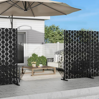 Casaphoria Metal Privacy Screen Outdoor, 72" H x 47" W Freestanding Decorative Privacy Screen for Patio Deck Balcony Garden with Stable Base, Black-Square